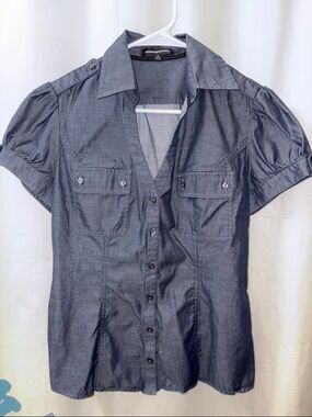 Express Dark Chambray Short-Sleeve Button-Down Shirt